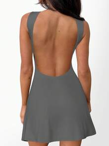 2024 European And American Style Sexy Backless Fitted Fashionable Elegant Bodycon Dress For Summer Party - Dark Gray # - View 4