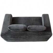 Deep 2-Seater Sofa Without Frame, No Assembly Required, Made Of Foam, Upholstered In Soft Corduroy, Modern Sofa For Small Space Apartment, Bedroom, Office (Grey) - 灰色 - 查看 4