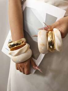 3件組奶油色不對稱手鍊套組，適合日常配戴與度假 - 米色 - 查看 1