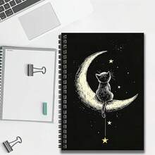 1 Caiet cu 50 foi/100 pagini, model cu pisică drăguță privind luna, legare cu spirală, copertă liniștită și visătoare, potrivit pentru înregistrări de lucru, inspirație, notițe de învățare, cadou de absolvire, surpriză de zi de naștere, jurnal zilnic, planificare, memorare, cadou pentru prieteni și familie, utilizare personală pentru momentele zilnice - O carte (50 de pagini, 100 de pagini) - Vizualizare 6
