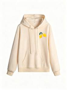 Sweatshirt Hoodie Motif Buah Lemon Liqueur Cetak Ganda Depan dan Belakang, Atasan Kasual Sehari-hari dengan Nuansa Liburan Cerah untuk Musim Gugur - Aprikot - View 5