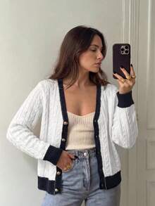 Women's Summer Autumn Casual Elegant Striped Colorblock Knit Cardigan Top Suitable For Dating And Vacation - Multicolor - View 8