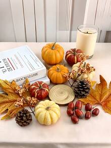 23pcs Pumpkin Decor Set, Autumn Harvest Decorations With Mini Pumpkins, Acorns, Pinecones, Berries, Maple Leaves, Suitable For Home Tabletop, Wedding DIY, Autumn Halloween Thanksgiving Decor - Pumpkin Maple Leaf Set - View 4