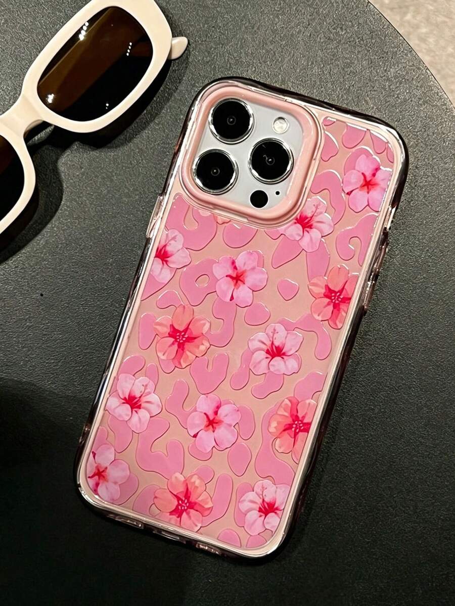 1件 Ins風粉色花卉印花波浪果凍手機殼,適用 16 Pro Max、Apple 15、新 16 Pro、14、13、16、15 Pro,矽膠防震保護殼,女款 - 粉色 - 查看 1