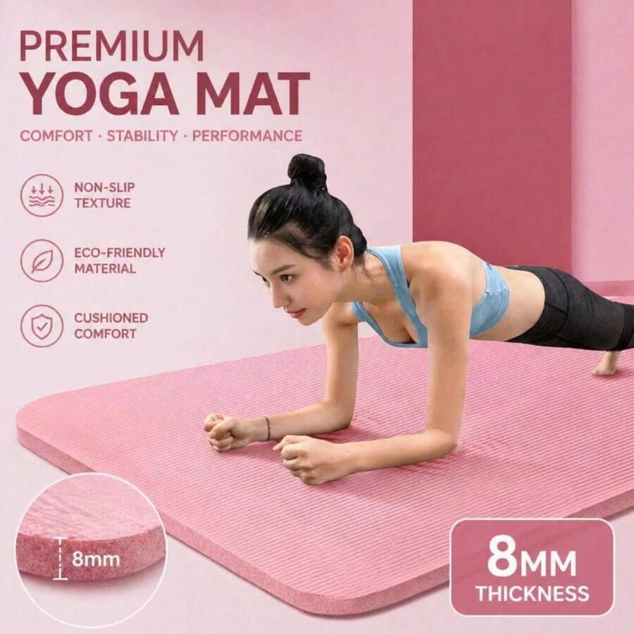 Yoga Pilates Fitness 8mm Thicknes Non Slip Yoga Cushion Travel Fitness Exercise Pad Women Home Gym Floor Workout - 粉色 - 查看 1