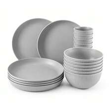 Plastic Plates And Bowls Set Camping Plates Unbreakable Party Dinner Set - Light Gray - View 1