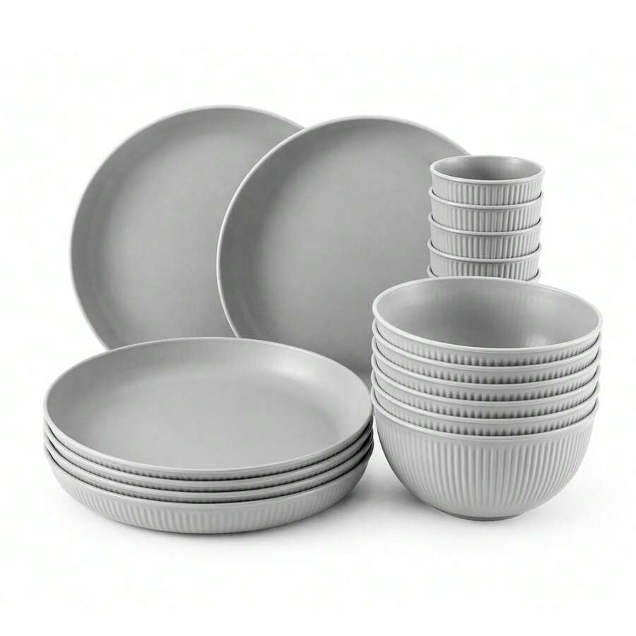 Plastic Plates And Bowls Set Camping Plates Unbreakable Party Dinner Set - Light Gray - View 1