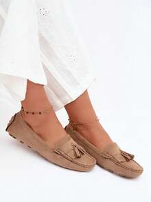 Women's Classic Loafers With Decorative Fringes Comfortable And Timeless Green Red Beige Blue Brown Black - Beige - View 8