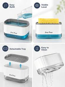 Kitchen Dish Soap Dispenser, 2-Inch Top Pump, Sponge Nozzle, Non-Slip Base, Suitable For Sink Dishwashing - A - View 8