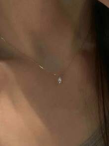 1件優雅精緻閃亮水滴形水鑽吊墜項鍊 女款 - 金色 - 查看 8