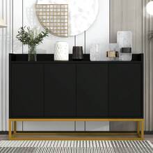 Storage Cabinet In A Modern, Minimalist Style/High-Quality MDF Panels, Storage Cabinet With Steel Tube Frame/4 Handleless Doors, Adjustable To Three Heights/Suitable For Dining Room, Living Room And Kitchen - Black - View 2