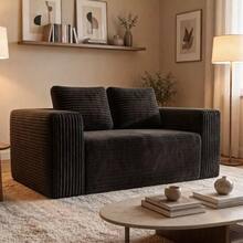 Deep 2-Seater Sofa Without Frame, No Assembly Required, Made Of Foam, Upholstered In Soft Corduroy, Modern Sofa For Small Space Apartment, Bedroom, Office (Grey) - Black - View 3