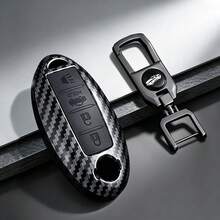 4-Tasten ABS Carbonfaser-Textur Auto-Schlüsselanhänger Hülle kompatibel mit Leaf Micra Qashqai J11 J10 X Trail T32 Versa Note Patrol Schlüsselanhänger Zubehör - A - Übersicht 5