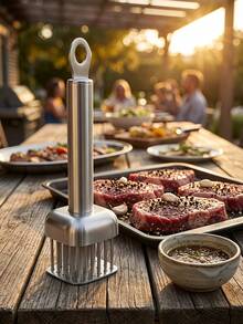 Thickened 304 Stainless Steel Automatic Spring-Back Meat Tenderizer. Meat Tenderizer. Needle Matrix Cuts Meat Fibers Without Flattening Meat, Locking In Juices; Marinating Efficiency Increased 5 Times, Shortening Cooking Time And Preventing Meat Shrinkage Under Heat. Suitable For Tenderizing And Flavoring Pre-Treatment Of Beef Steak, Pork Chop, Chicken Breast And Other Meats - Multicolor - View 7