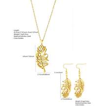 1 Set de Collar con Colgante y Pendientes de Diseño de Pluma Estilo Minimalista Elegante de Acero Inoxidable, Joyería para Mujer, Adecuado para Uso Diario o Asistir a Conciertos o Compromisos, Regalo Perfecto de Vacaciones para Mujeres - Amarillo Oro - Ver 2