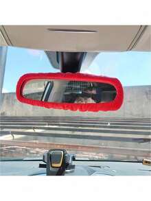 1 pieza Funda universal de peluche para espejo retrovisor del coche, fibra de poliéster suave, diseño decorativo, decoración interior, regalo festivo - Rojo - Ver 2