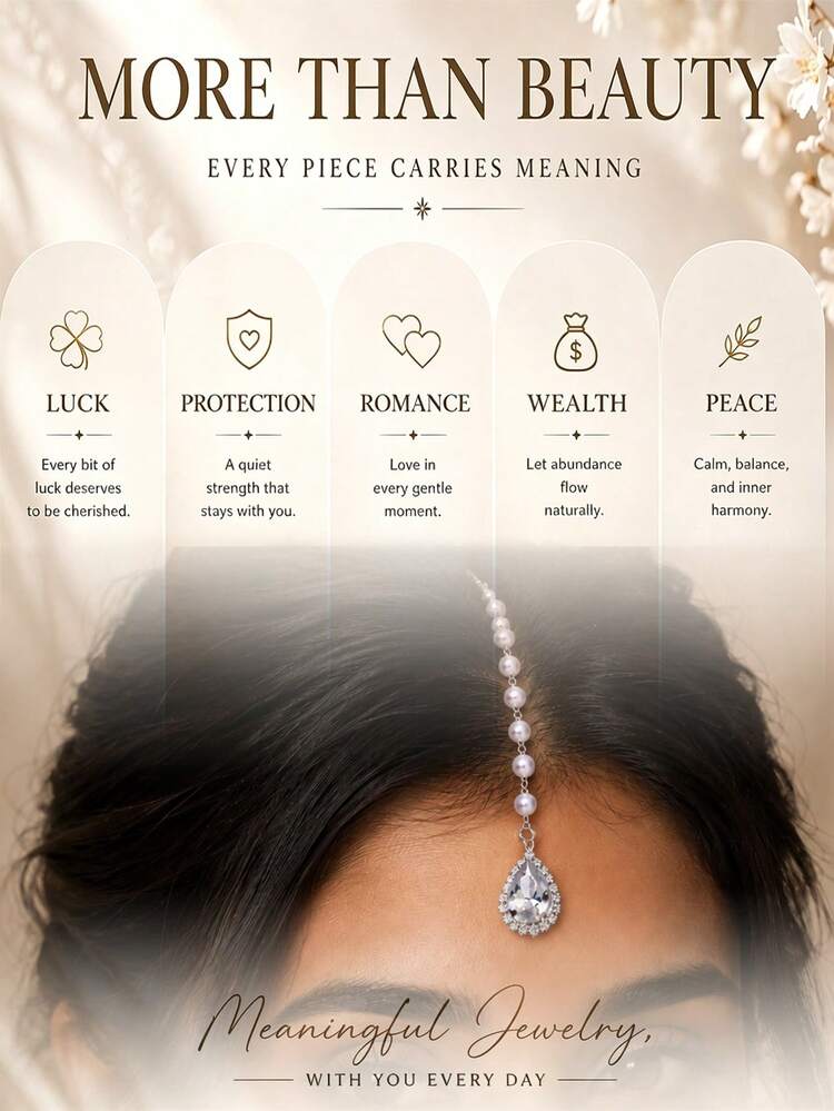 outingfit 1pc Vintage Bridal Forehead Chain Pearl Hair Chain Wedding Accessory - Silver - View 6