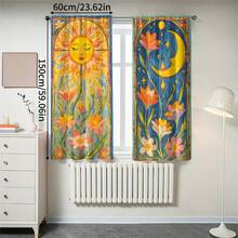 2pcs Bohemian Vintage Tarot Sun Moon Floral Print Semi-Sheer Curtains, 90GSM Polyester Semi-Sheer Privacy Protection, Easy Installation, Quick Dry, Washable And Fade-Resistant, Lightweight Removable Curtains, Suitable For Home, Room, Kitchen And Other Partitions Or Decoration - Multicolor - View 12