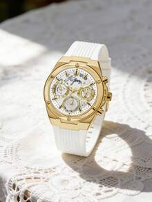 Guess Women's Gold-Tone Quartz Watch With White Silicone Strap, Perfect Gift For Valentine's Day GW0409L2 - White - View 1