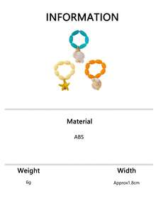 Juego de 3 piezas/Set de anillos elásticos con cuentas estilo océano para vacaciones en la playa, anillos de dedo con cuentas redondas de resina de colores con tortuga, estrella de mar y caracola, accesorios para fotos de playa - Multicolor - Ver 6