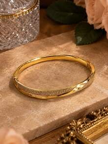 1pc Women's Fashionable Elegant Zirconia Inlaid Bracelet, Super Shiny High-End Luxury Minimalist Versatile Jewelry - S62955 - View 8