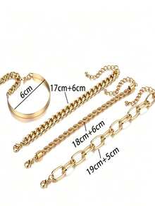 YUNCHUN 4pcs Gold Layered Bracelet Set, Thick Cuban Chain, Paperclip, Twisted, Thin Chain, Smooth Metal Bangle, Minimalist Versatile Commute Metal Jewelry - Gold - View 5