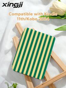 1件黃綠對比色小黃瓜色條紋/格紋電子書保護殼，適用於Kindle Youth Edition/Kindle NK 11/Paperwhite 5，(A16) 11吋第11代2025配件，相容iPad 10.2吋第10代保護殼，具備自動喚醒/睡眠功能，輕巧便攜，完美貼合保護您的平板/閱讀裝置 - 彩色 - 查看 7