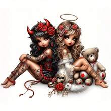 "Devil & Angel" Vinyl Stickers - Gothic Fantasy Stickers With Red Roses And Horns, Suitable For Cars, Laptops, Phones, Motorcycles, Windows, Walls - Self-Adhesive Gothic Decor, Perfect For Halloween, Gothic Decoration And Dark Aesthetic Lovers, Gothic Accessories - Multicolor - View 3
