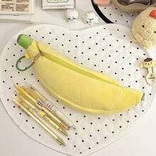 Banana-Shaped Plush Pencil Case, Creative Fruit Design Stationery Bag For Students - - - View 6
