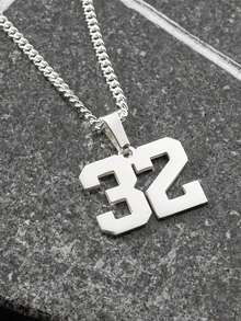 Customized Digital Necklace, Customized 4mm Cuban Chain Lucky Number Necklace, Stainless Steel Minimalist Fashion Necklace, Personalized Sports Number Pendant Necklace, Punk, Digital Pendant Necklace, Daily Accessory, Women's Popular Jewelry - Multicolor - View 9