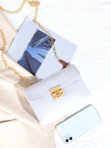 1pc Girls' Popular Classic Chain Crossbody Bag, Fashionable Small Square Shoulder Bag, Suitable For Shopping, Commuting, Ideal Gift Choice - White - View 7