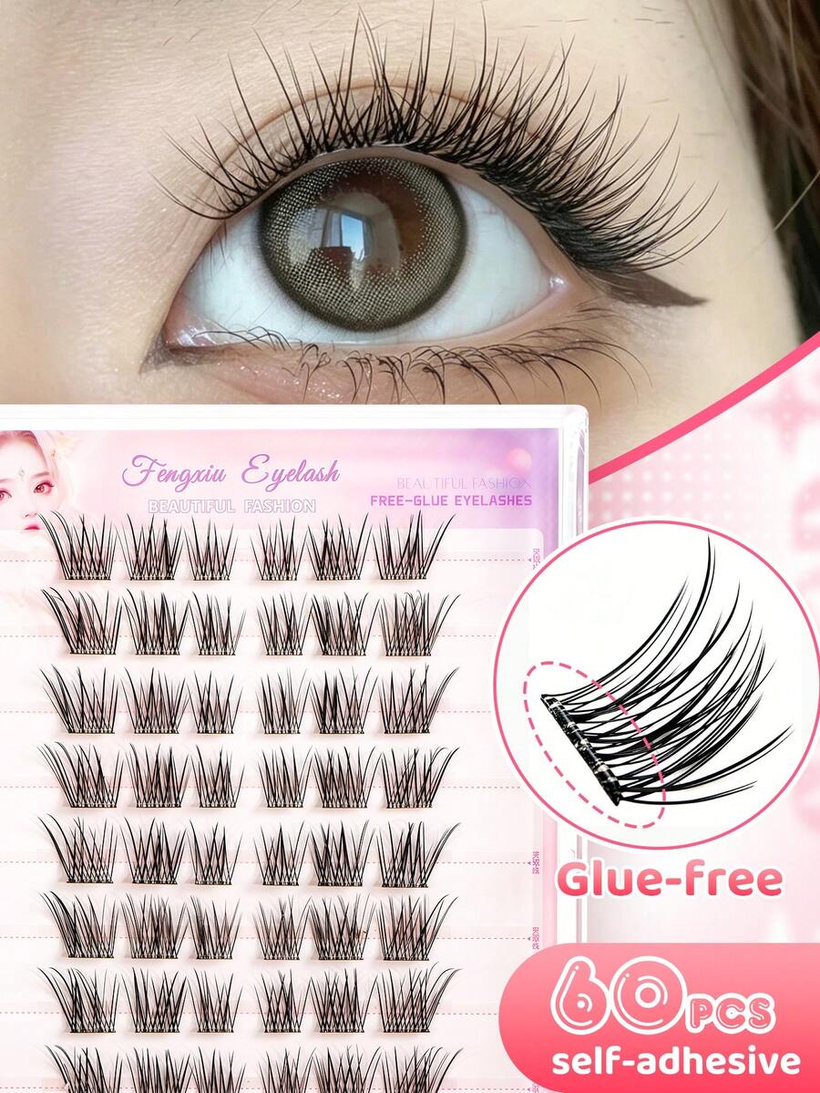 Glue-Free Baby Curved False Eyelashes, C Curl, 6-11mm Mixed Length, 60 Clusters Korean Style, Naturally Enlarges Eyes. No Glue Needed, DIY Quick Application Saves Makeup Time, Easy To Apply, Suitable For Beginners, Lightweight Realistic Lashes Not Easily Messy, Reusable, Perfect For Commuting And Dating, Ideal Holiday Gift For Best Friends And Girlfriends.