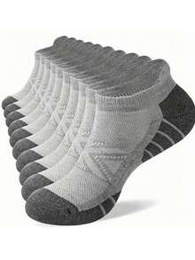 High Elastic Compression Arch Support Sports Short Socks, Contrast Color Cushioned Terry Sole, Breathable Moisture-Wicking Anti-Stuffy Low-Cut Socks, Unisex Fitness Running Cycling Training Anti-Slip Non-Slip Heel Black White Grey Solid Color Daily Commute Short Socks - Multicolor - View 2