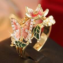 DIYCCPC 1pc Exquisite Elegant Country Style 3D Butterfly Flower Ring, Perfect Christmas Gift For Her - Gold - View 8