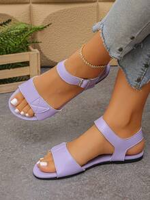 Women's Plus Size Low Heel Flat Sandals, Comfortable Soft Sole, Light Purple, Spring/Summer Casual Daily Wear, Versatile For Outings And Travel, Women's Summer Sandals - Mauve Purple - View 3