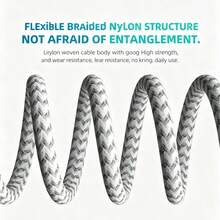 1m/2m/3 Meters Nylon Braided Charging Cable, USB-A To 8-Pin Fast Charging Data Cable Compatible With IPhone 14/13/12/11 Pro Max XR XS X/8/7/6s Plus 5s SE, IPod And Other Devices - 銀白(1 Pack) - 查看 4