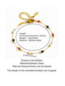 VceTd 4PCS/1PC Vintage Style Colorful Beaded Adjustable Stainless Steel Women's Bracelet Set, Suitable For Daily Wear, Layering Or Summer Gift For Friends - Yellow Gold - View 15