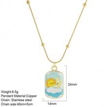 1pc Stainless Steel Chain Star Pendant Necklace, Sun Moon Star Oil Drop Exquisite Pendant Necklace, Flower Pattern Charm, Women's Fashion Jewelry, Vacation Accessory - Multicolor - View 14
