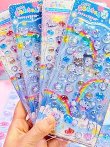 Cartoon Water Drop Crystal Art & Craft 3D/DIY Stickers, Exquisite Liquid Crystal 3D Self-Adhesive Reusable DIY Decorative Stickers, Interactive Stickers For Kids, Daily Decoration Stickers, Party Decoration Stickers, Children's Sticker Game, Candy Drop Stickers, Sticker Book Fun 3D Embossed Texture Stickers, Scrapbook Material, Embossed Stickers, Waterproof, Wear-Resistant, Reusable - Multicolor - View 2