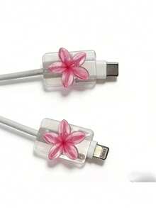 2PCS Cable Data Line Protector, Charging Cable Anti-Break, Resin Material, No Battery Required, Suitable For Type-C-Type-C, For Type-C- - 2 Pink Frangipani Flowers - View 9