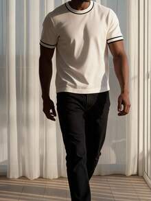 Men's Crew Neck Short-Sleeved Knit Sweater - Cream - View 3