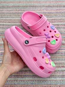 Children's Platform Flip-Flops With Randomly Selected Pendant - Lightweight, Comfortable, Odorless, 100% EVA - Dusty Pink - View 2