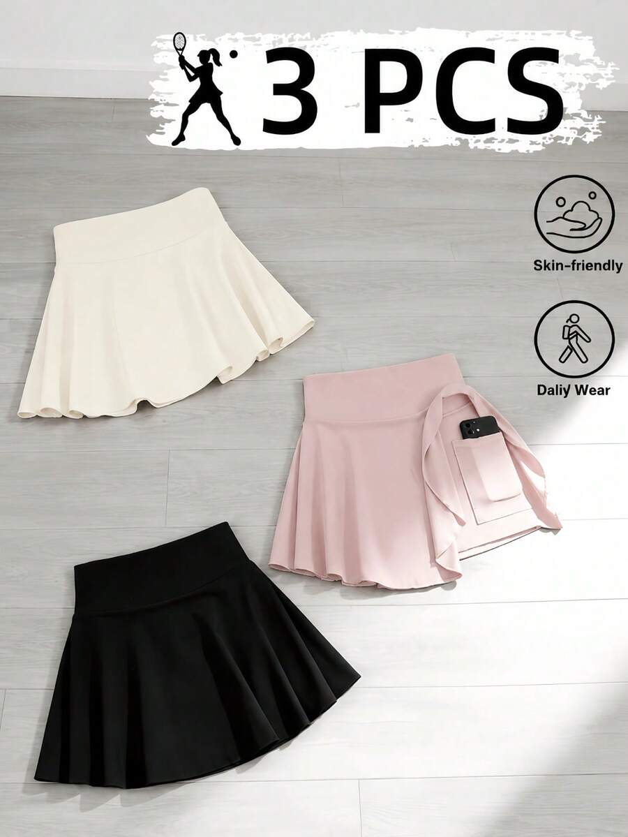 OKP 3 Pack Workout Skorts For Women High Waisted Gym Skirts End Of Summer Pockets Inner Shorts Running Athletic Tennis Golf Skirts - 混合 - 查看 1