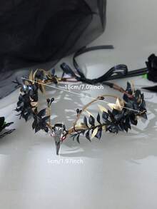 1 buah Bando Tengkorak Gagak Gaya Gothic Gelap Hitam & Emas, Ornamen Dahi Penyihir Peri Halloween, Mahkota Rambut Pita Pesta Cosplay - Hitam dan emas - View 6