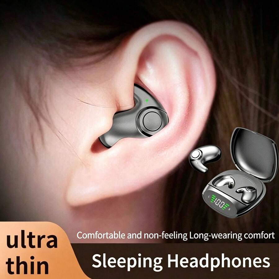 Ultra-Compact Mini Sleep Bluetooth Earbuds, Black Anti-Glare Touch Wireless Earphones, Dual Microphone, LED Battery Display, USB-C Charging Case, Noise Cancellation, 200mAh Battery, Ultra-Long Battery Life, Ideal Gift For Birthday And Anniversary
