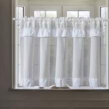 1PC New Japanese Style White Pleated Curtain With Double Layer White Sheer Edge Designer Window Curtain Small Window Curtain Kitchen Multi-Purpose Translucent Decorative Curtain Rod Pocket Design Decorative Small Window Curtain Kitchen Cafe Curtain Fresh Style Finished Rod Pocket Short Curtain - Beige - View 1