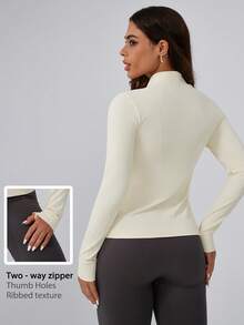 Leorrey 1 Peça Jaqueta Esportiva de Manga Longa para Mulheres, Moda, Caminhada ao Ar Livre, Trekking, Fitness, Exercício, Yoga, Corrida, Ciclismo - Branco - Visão 2