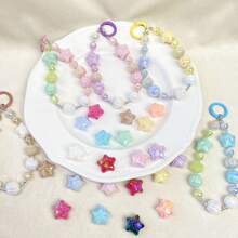 16PCS Multi-Color UV Iridescent Star Bow Acrylic Beads, Solid Color & Transparent Embossed Bow Five-Pointed Star Loose Beads For Diy Bracelets, Necklaces, Earrings And Hair Accessories Handmade Crafts - Multicolor - View 1