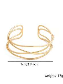 Women's Alloy Geometric Hollow Multi-Line Niche Bracelet, Punk Style, Open Adjustable, 2026 Fashion Jewelry New Arrival - Gold - View 2