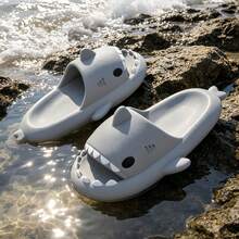 Shark Slippers Summer Adult Couple Slippers Indoor Outdoor Funny Home Cute Cartoon Non-Slip Cool Slides - Grey - View 2